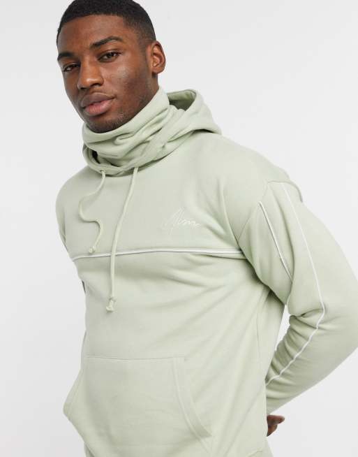 New Look embroidered NLM hoodie with snood in green