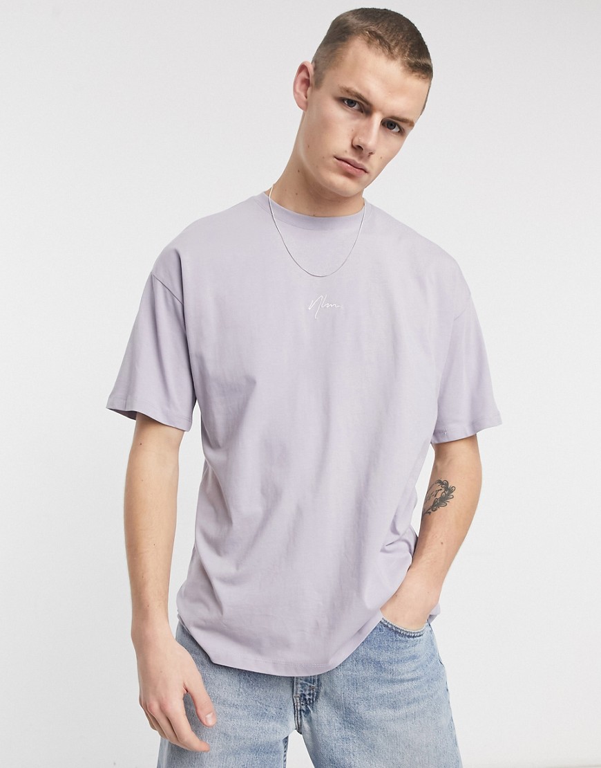 New Look embroidered NLM oversized t-shirt in lilac-Grey