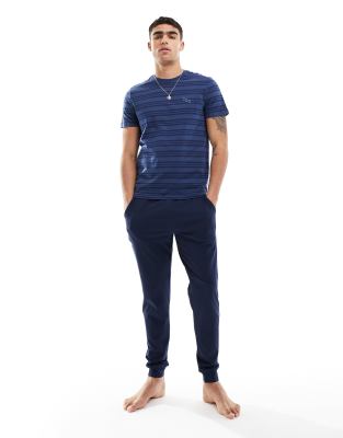 New Look embroidered striped jogger pyjama set in navy - ASOS Price Checker