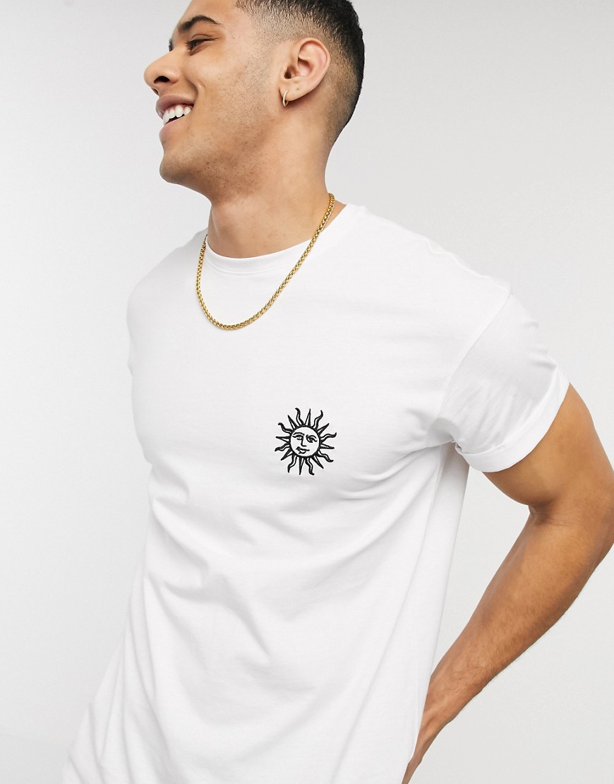 New Look embroidered sun chect print t-shirt in white