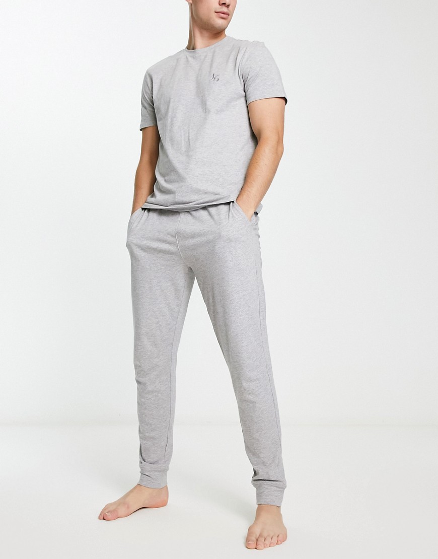 New Look embroidered sweatpants pajama set in light gray