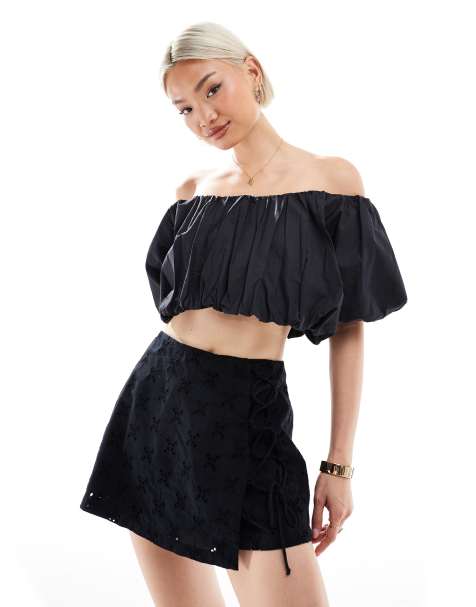 New Look embroidered tie side mini skort in black - view 1