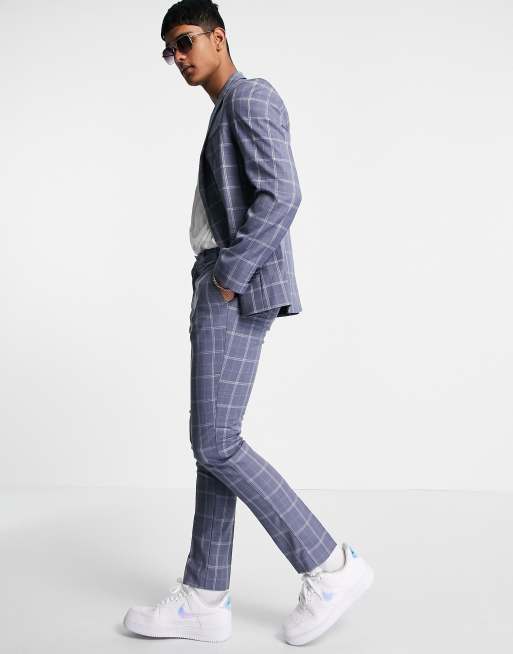 New Look – Eng geschnittene Anzughose mit blauem Karomuster, 4 von 4