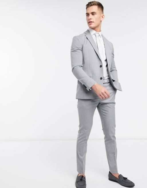 New Look – Eng geschnittene Anzugjacke mit Nadelstreifen in Grau, 4 von 4