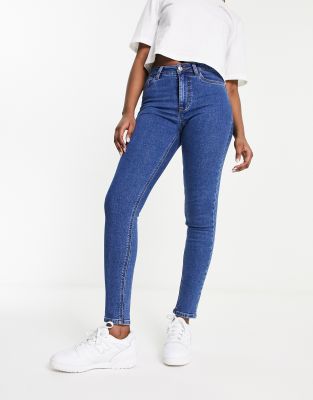 New Look - Enge Jeans in Mittelblau mit mittelhohem Bund