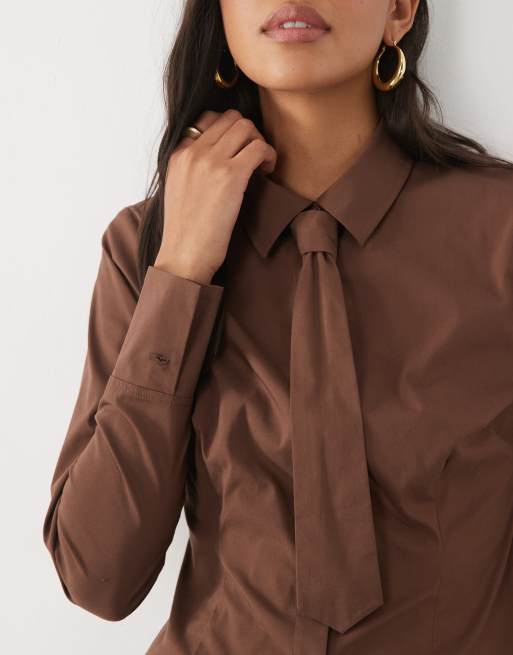 New Look - Ensemble chemise et cravate - Marron chocolat, 2 de 4