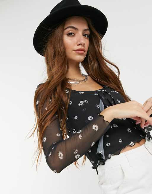 New Look - Ensemble gilet et caraco - Noir fleuri