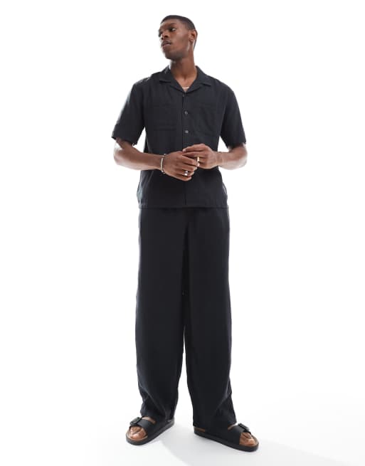New Look - Ensemble short et chemise en aspect lin - Noir