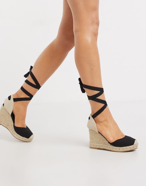 New Look - Espadrilled allacciate nere con zeppa