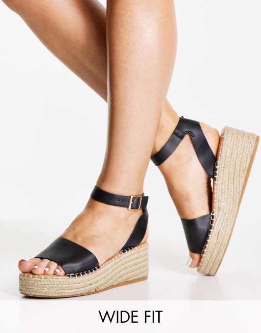 New Look - Espadrillesandalen met brede pasvorm en plateauzool in zwart
