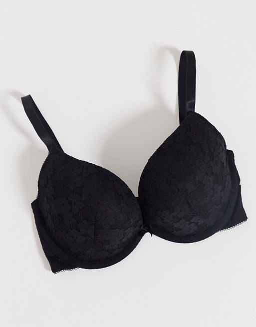 New Look essential lace push up bra in black