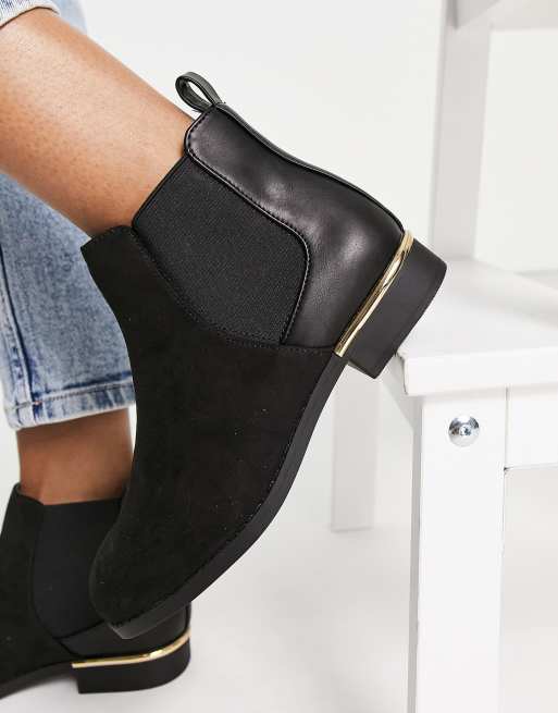 New Look Extra Wide Fit faux suede flat ankle boots in black ASOS