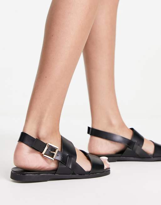 Extra Wide Fit Black Leather-Look Footbed Sandals