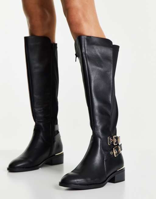 New Look Extra Wide Fit knee high flat riding boot in black ASOS