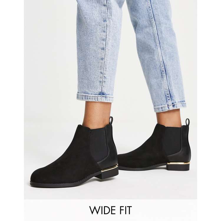 New Look Extra Wide Fit metal detail flat boot in black ASOS