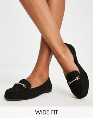New Look Extra Wide Fit suedette embellished loafer in black