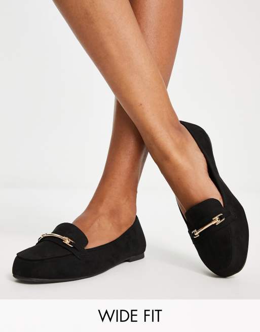 New Look Extra Wide Fit suedette embellished loafers in black ASOS