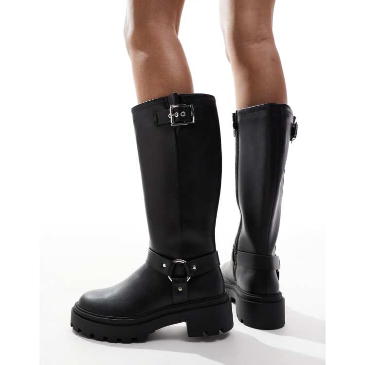 New Look Extra Wide Leg chunky knee boot in black ASOS