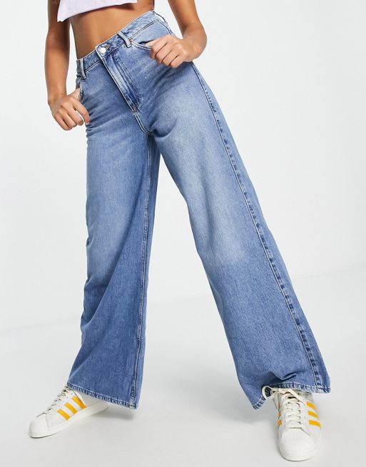 New Look extreme wide leg dad jean in mid blue | ASOS