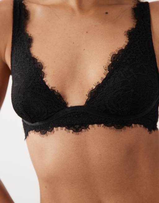 New Look eyelash lace high apex bralette in black, 3 of 4