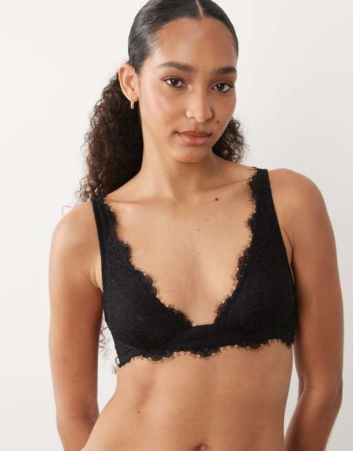 New Look eyelash lace high apex bralette in black, 4 of 4