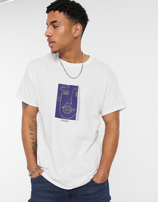 New Look oversized t-shirt with face sketch print in white