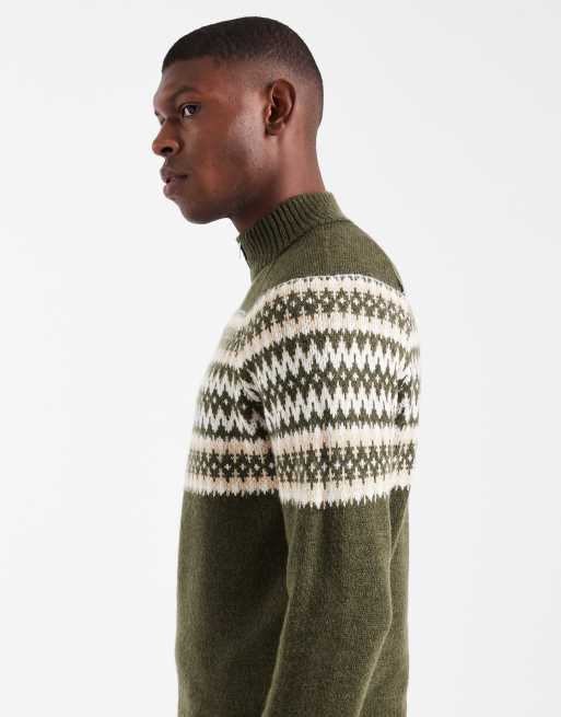New Look fairisle knit 1/4 zip jumper in green, 4 of 5
