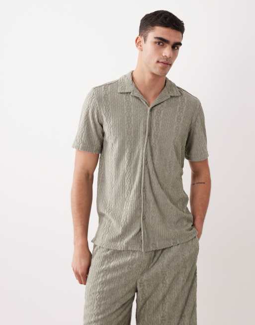 New Look – Fakturowany zestaw w jasnym odcieniu khaki: koszula i szorty, 3 z 3