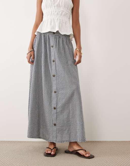 New Look - Falda midi a cuadros vichy negros con botones, 3 de 5