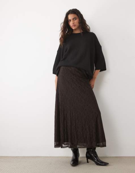 New Look falda midi de encaje en marrón oscuro - view 1