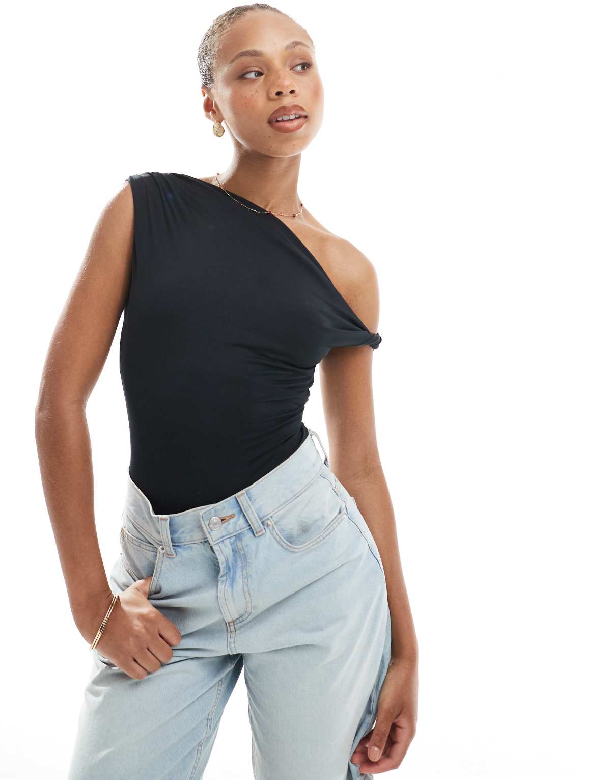 New Look fallen shoulder bodysuit in black