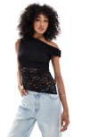 [New Look] New Look fallen shoulder lace top in black 16 01 - black