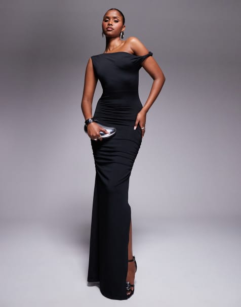 New Look fallen shoulder maxi dress in black