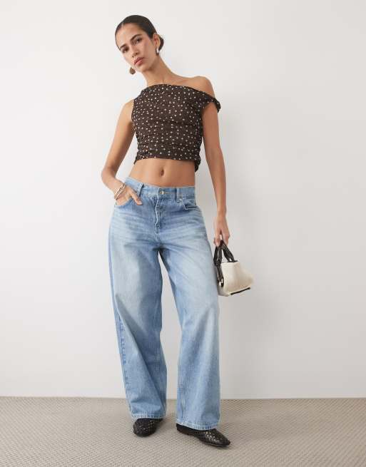 New Look fallen shoulder top in brown polka dot, 3 of 4