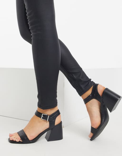 New Look faux-croc heeled sandals in black ASOS