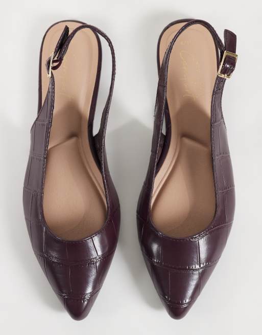New Look faux croc pointed toe ballet flat in burgundy, 3 of 4