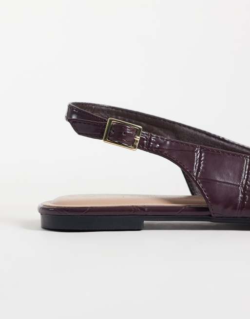 New Look faux croc pointed toe ballet flat in burgundy, 4 of 4