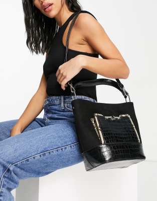 asos black croc shoulder bag