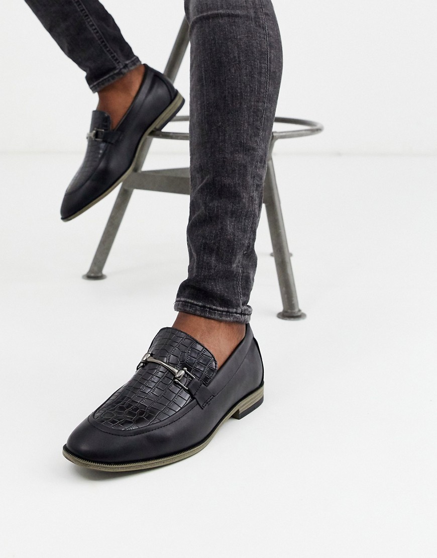 New Look faux croc snaffle loafer in black