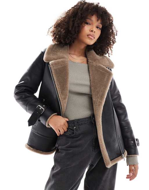 New look faux fur black coat best sale