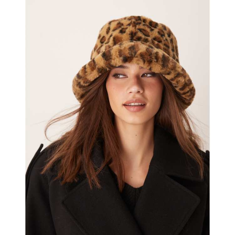 New Look faux fur bucket hat in leopard print ASOS