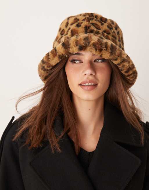 New Look faux fur bucket hat in leopard print ASOS