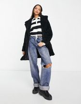Topshop cropped faux fur coat in tipped winter white