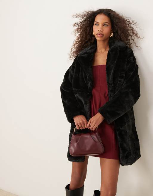 New Look faux fur coat in black