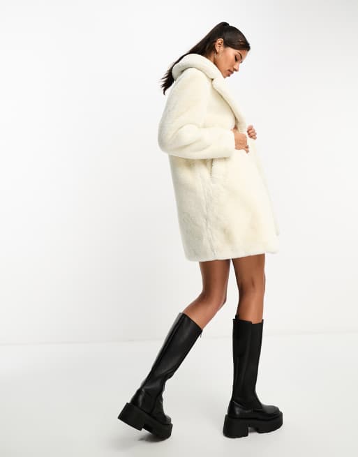 Topshop cropped faux fur coat in tipped winter white