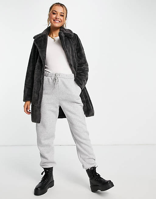 Coats & Jackets New Look faux fur coat in dark grey 