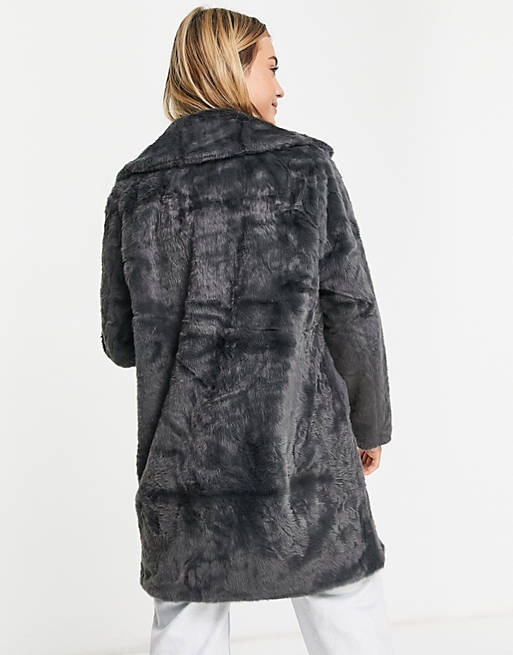 Coats & Jackets New Look faux fur coat in dark grey 