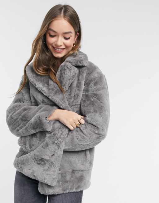 gray faux fur coat