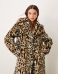 [New Look] New Look faux fur coat in leopard print-Brown M BROWN