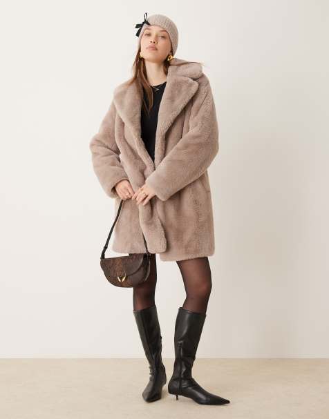 New Look faux fur coat in mink - view 1